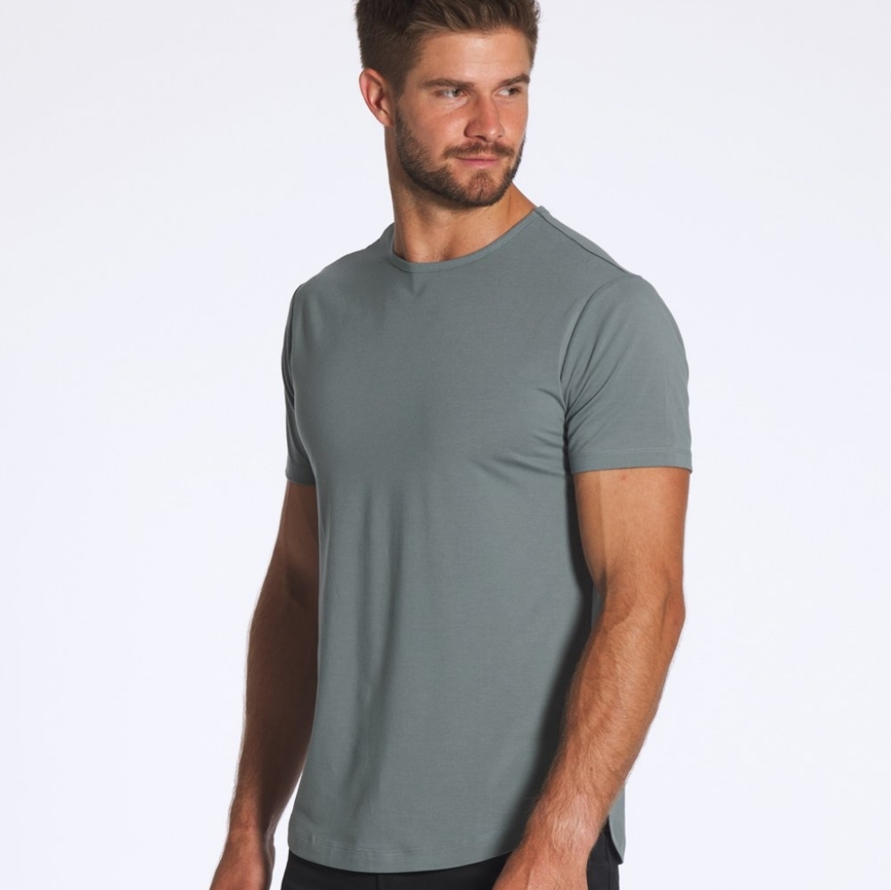 CUTS Mens Sage Green Cree Neck Shirt Curve Hem